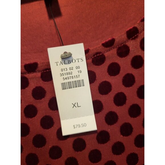 New Talbots Burgundy Burnout Velvet Polkadot 3/4 Sleeve Top Sz XL Cherry - Picture 5 of 7